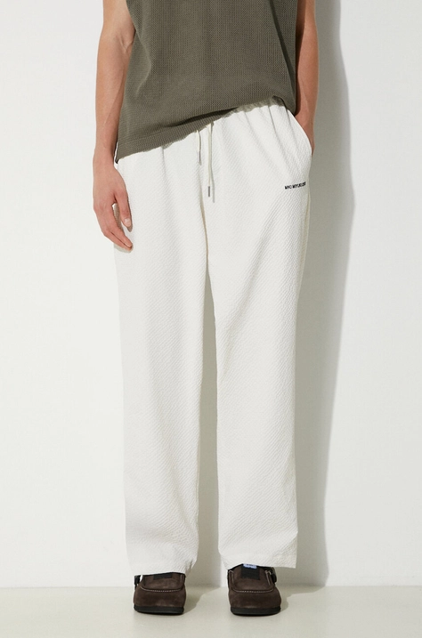 MKI MIYUKI ZOKU pantaloni Seersucker Trousers barbati, culoarea bej, drept, SEERSUCKER.TROUSERS