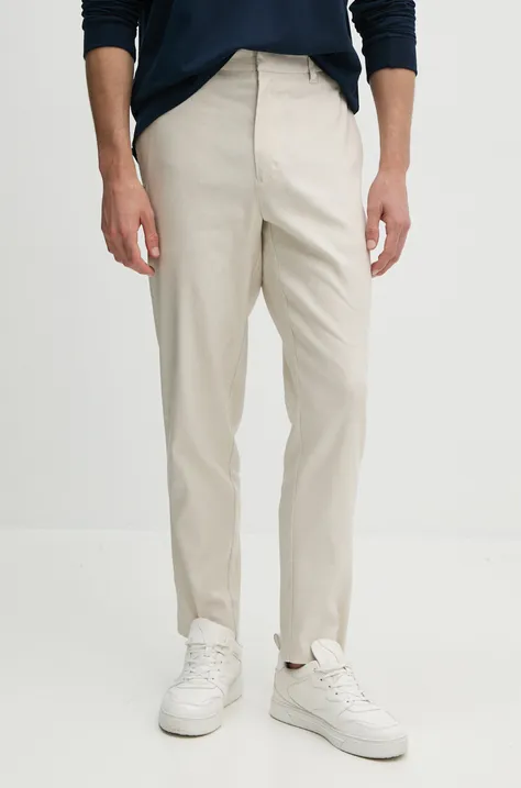 Nohavice s prímesou ľanu Calvin Klein béžová farba, rovné, K10K112825