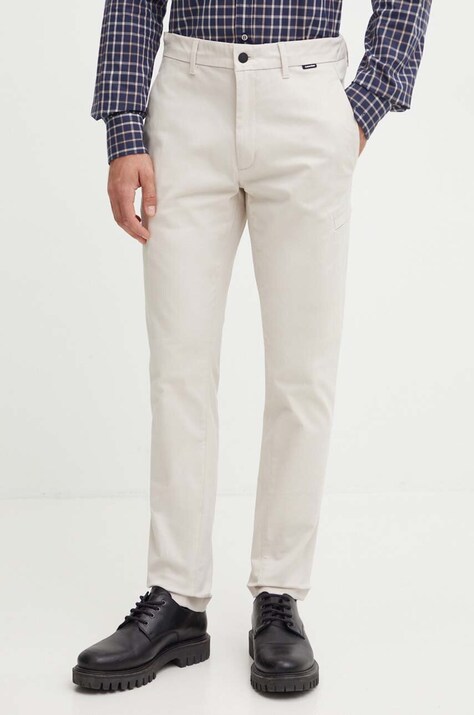 Штани Calvin Klein чоловічі колір бежевий облягаючі K10K112827