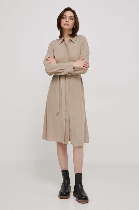 Tommy Hilfiger rochie culoarea bej, mini, evazată WW0WW40563