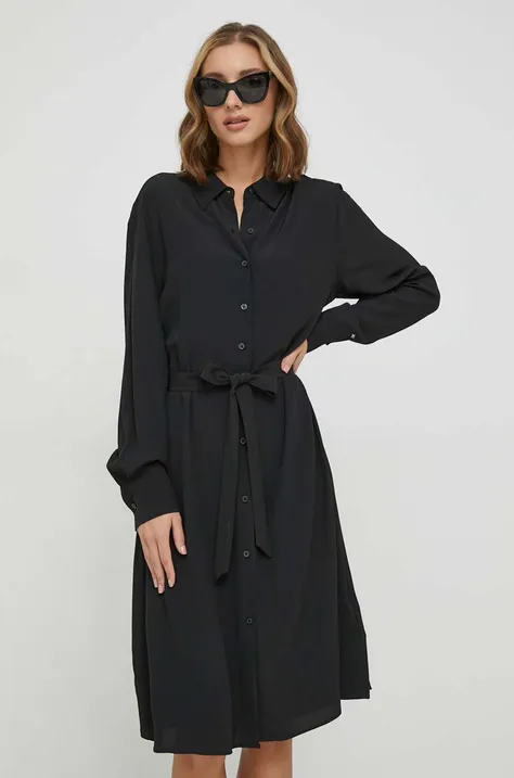 Šaty Tommy Hilfiger čierna farba, mini, áčkový strih