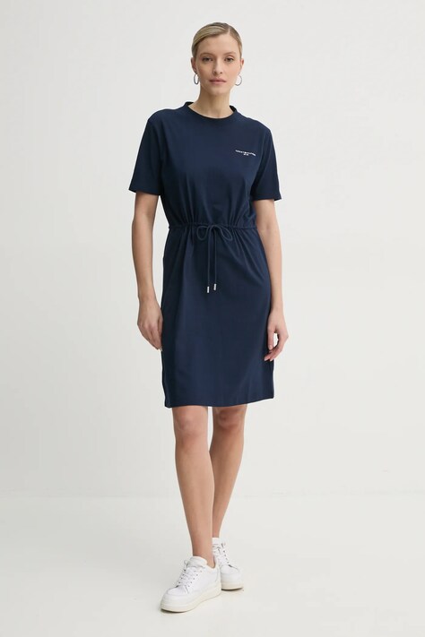 Tommy Hilfiger rochie din bumbac culoarea bleumarin, mini, evazată, WW0WW40734