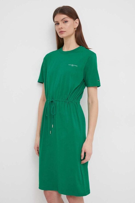 Tommy Hilfiger rochie din bumbac culoarea verde, mini, evazată, WW0WW40734