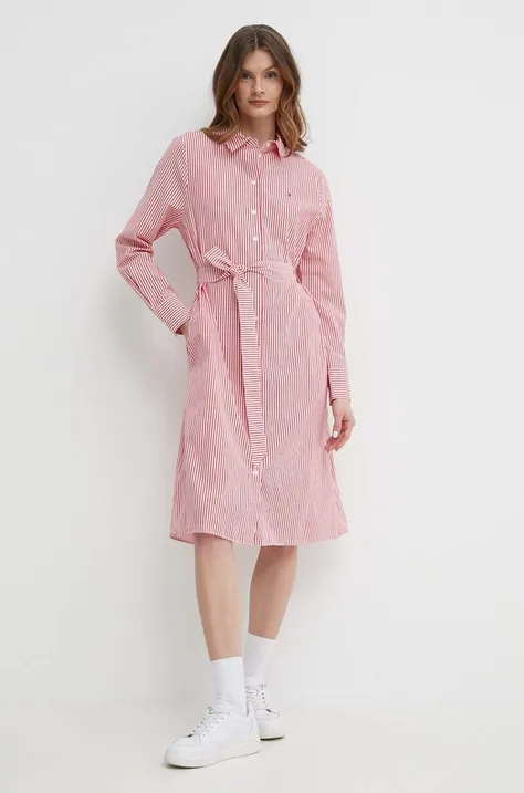 Bavlnené šaty Tommy Hilfiger ružová farba, mini, áčkový strih