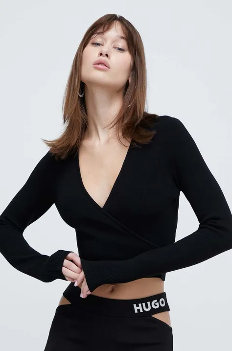 Блузка HUGO жіноча колір чорний однотонна