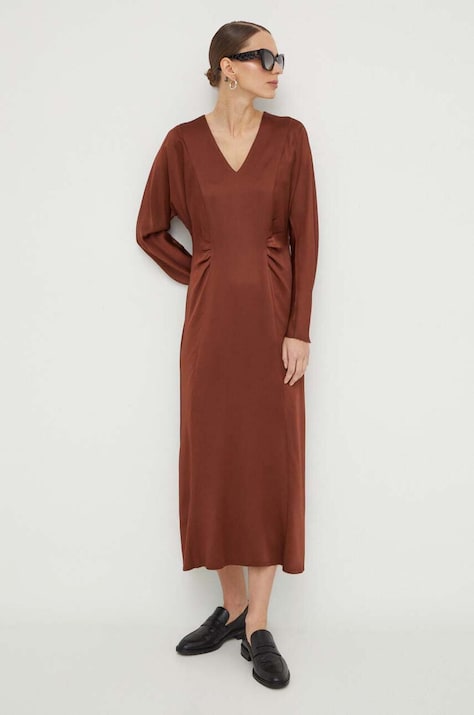 BOSS rochie culoarea maro, midi, evazată 50505634