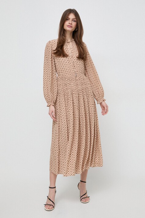 BOSS rochie culoarea bej, midi, evazată 50512139