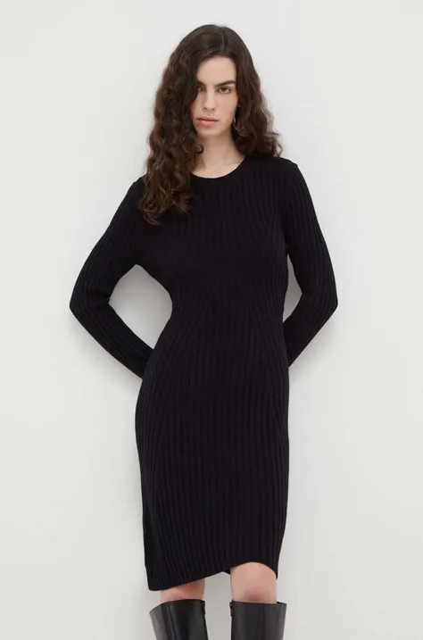 Vlnené šaty Marc O'Polo čierna farba, mini, áčkový strih