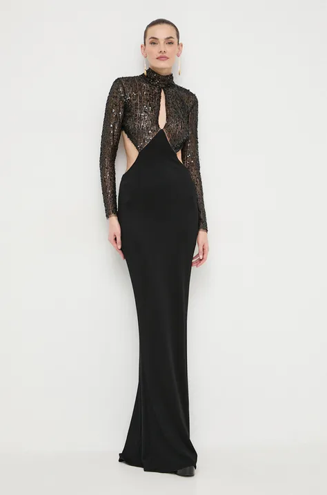 Elisabetta Franchi sukienka kolor czarny maxi dopasowana AB51641E2