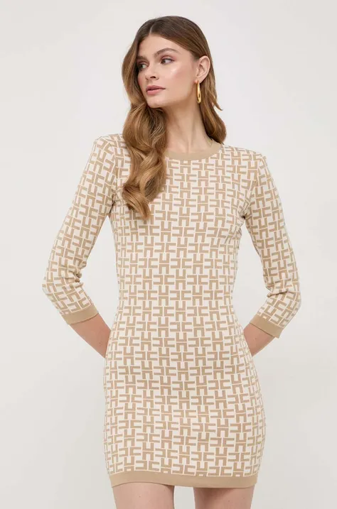 Šaty Elisabetta Franchi béžová farba, mini, priliehavá