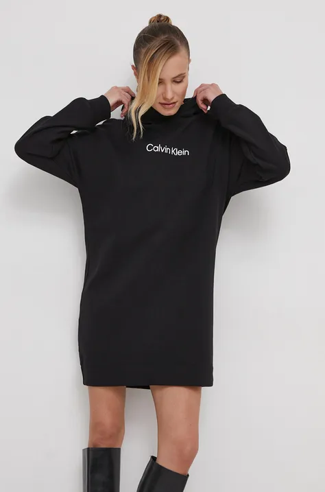 Bavlnené šaty Calvin Klein čierna farba, mini, oversize