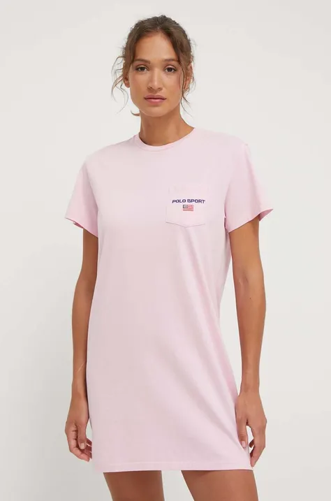 Pamučna haljina Polo Ralph Lauren boja: ružičasta, mini, ravna