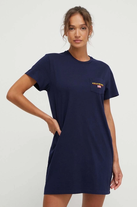 Bavlněné šaty Polo Ralph Lauren tmavomodrá barva, mini