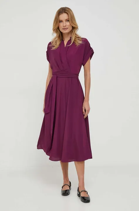 Šaty Lauren Ralph Lauren fialová farba, midi, áčkový strih, 250909427