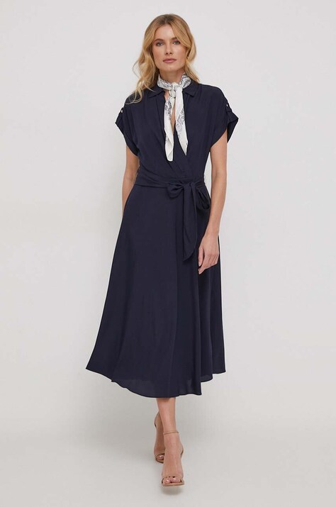 Lauren Ralph rochie culoarea bleumarin, midi, evazată 250909427