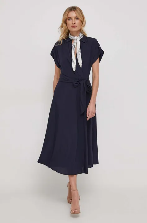 Šaty Lauren Ralph Lauren tmavomodrá farba,midi,áčkový strih,250909427