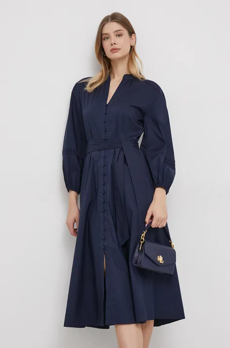 Haljina Lauren Ralph Lauren boja: tamno plava, maxi, širi se prema dolje