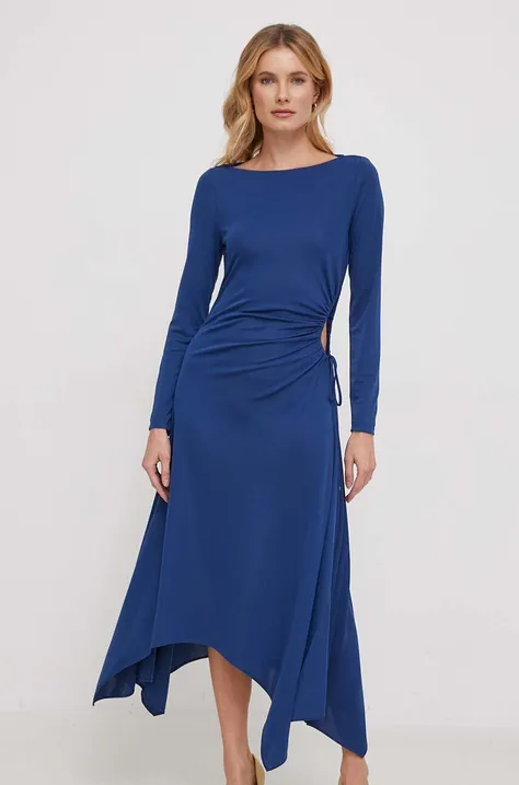 Lauren Ralph Lauren sukienka kolor niebieski midi rozkloszowana