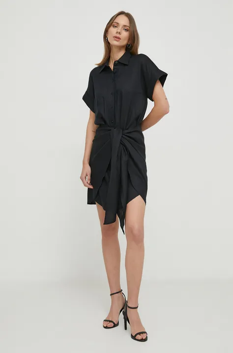 Ľanové šaty Lauren Ralph Lauren čierna farba, mini, rovný strih, 250926389