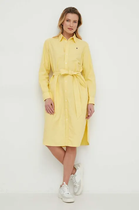 Pamučna haljina Polo Ralph Lauren boja: žuta, mini, ravna
