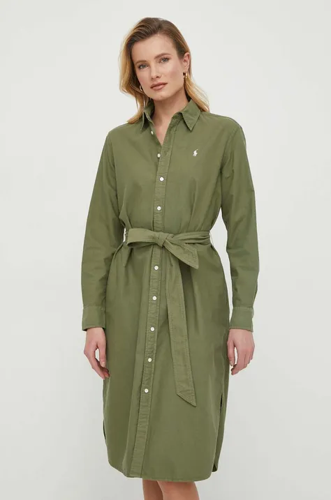 Βαμβακερό φόρεμα Polo Ralph Lauren χρώμα: πράσινο