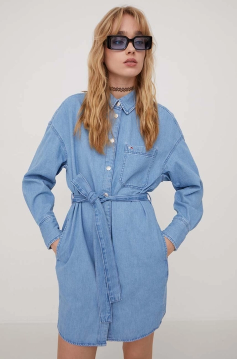 Tommy Jeans rochie din denim mini, oversize DW0DW17421