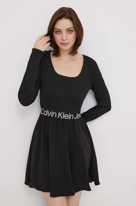 Haljina Calvin Klein Jeans boja: crna, mini, širi se prema dolje, J20J222523