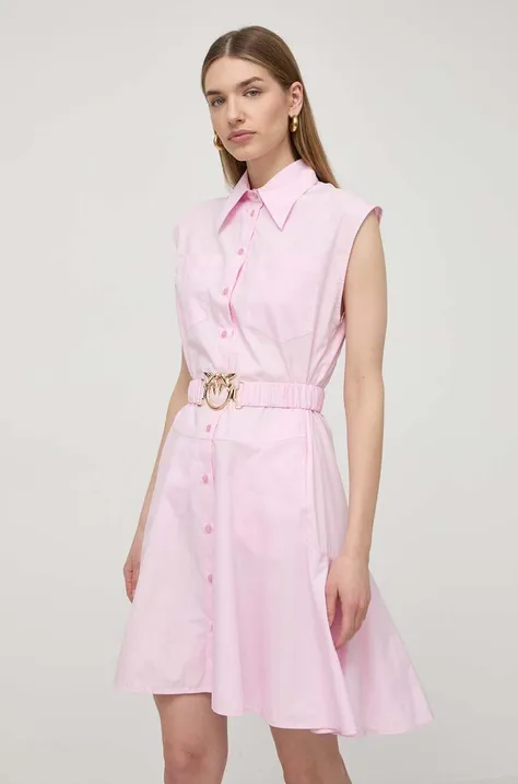 Бавовняна сукня Pinko колір рожевий mini розкльошена 103111 A1P4
