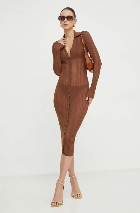 Сукня Pinko колір коричневий midi облягаюча