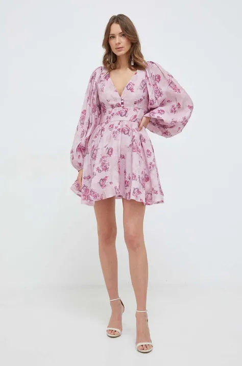 Bardot sukienka kolor fioletowy mini rozkloszowana