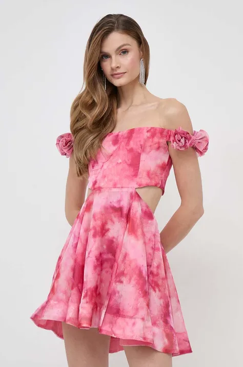 Bardot ruha rózsaszín, mini, harang alakú