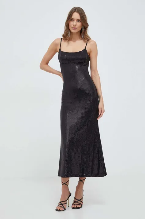 Bardot sukienka kolor czarny maxi dopasowana