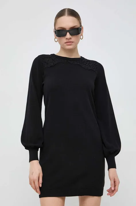 Памучна рокля Twinset в черно къса със стандартна кройка