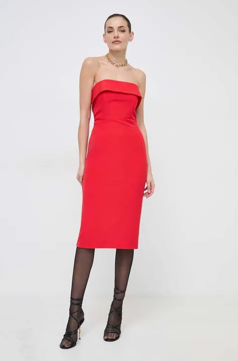 Bardot ruha piros, midi, egyenes