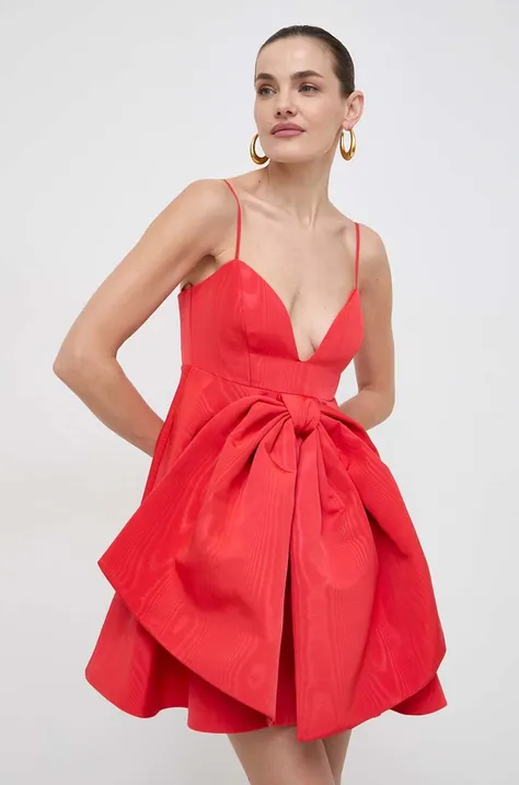 Haljina Bardot boja: crvena, mini, širi se prema dolje