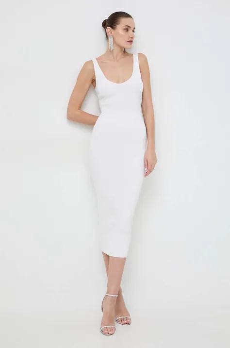 Сукня Bardot колір білий maxi облягаюча