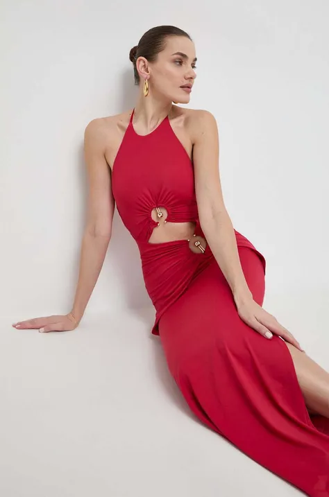Сукня Bardot колір червоний maxi облягаюча