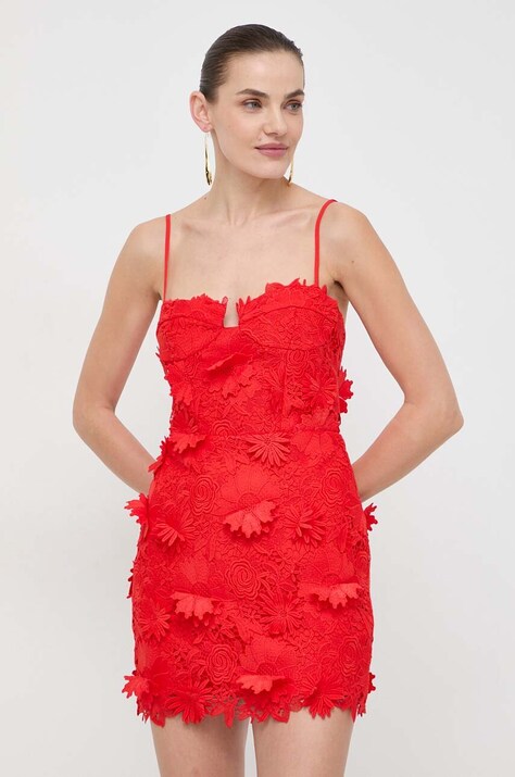 Bardot rochie culoarea rosu, mini, mulată