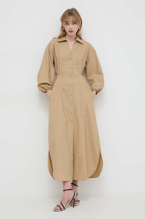 Twinset rochie din bumbac culoarea bej, maxi, dreaptă