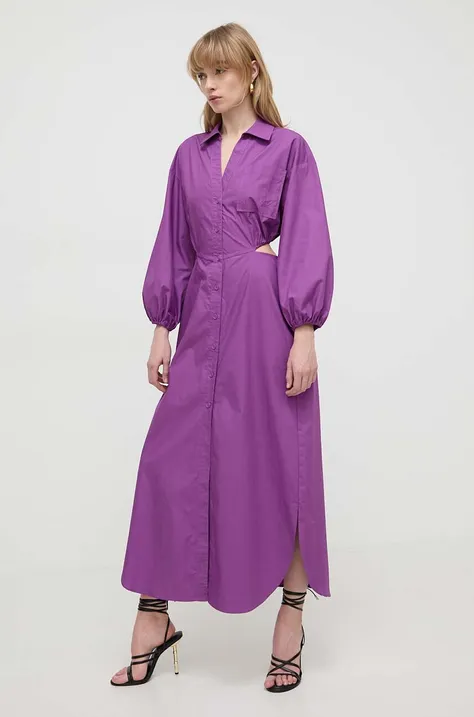 Bavlnené šaty Twinset fialová farba, maxi, rovný strih