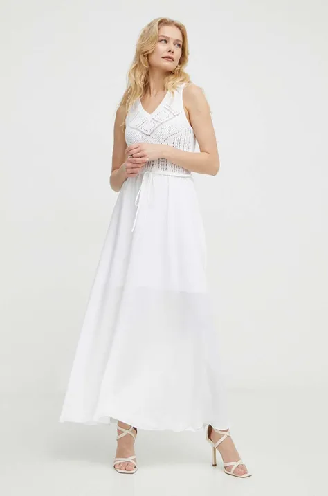 Twinset rochie culoarea alb, maxi, evazati