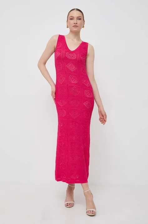 Twinset sukienka kolor różowy maxi dopasowana