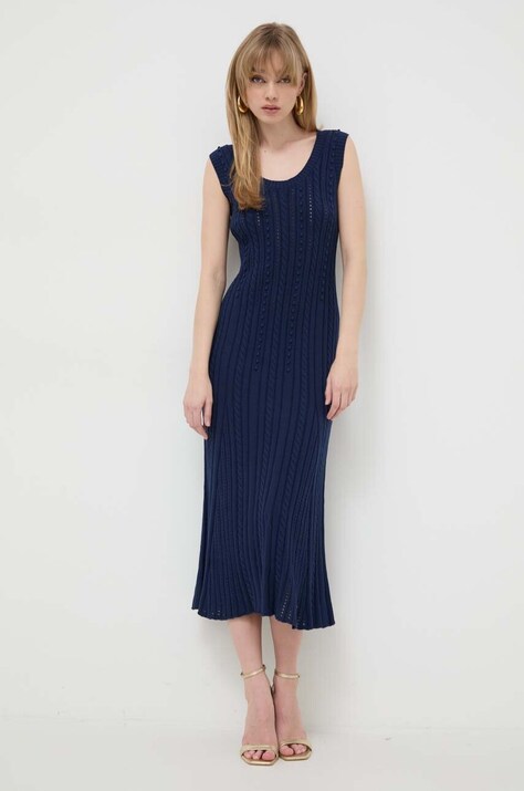 Twinset rochie din bumbac culoarea bleumarin, maxi, evazată