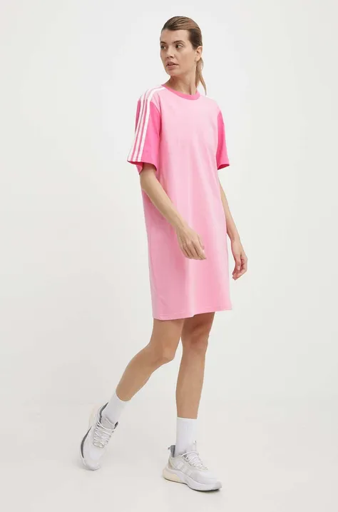 Βαμβακερό φόρεμα adidas χρώμα: ροζ, IR6055