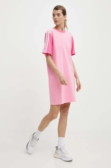 Bavlněné šaty adidas růžová barva, mini, oversize, IR6055