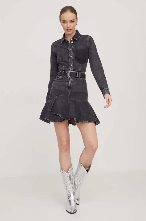Rifľové šaty Karl Lagerfeld Jeans šedá farba, mini, áčkový strih