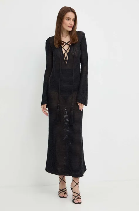 Ľanové šaty Luisa Spagnoli RUNWAY COLLECTION čierna farba, maxi, rovný strih, 58359