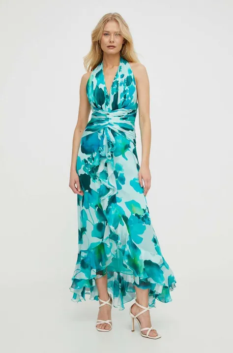 Шовкова сукня Luisa Spagnoli PERBENE колір бірюзовий maxi розкльошена 540776