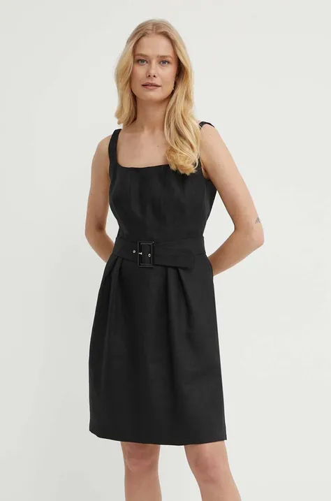 Ľanové šaty Luisa Spagnoli PIANI čierna farba, mini, áčkový strih, 540750