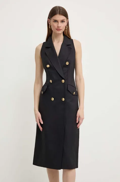 Luisa Spagnoli sukienka z domieszką lnu PINACOLO kolor czarny mini rozkloszowana 540842